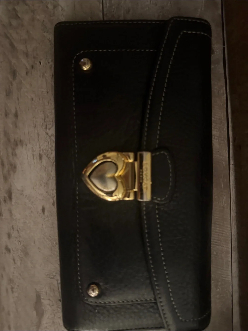 Black Leather Heart-Accent Shoulder Bag